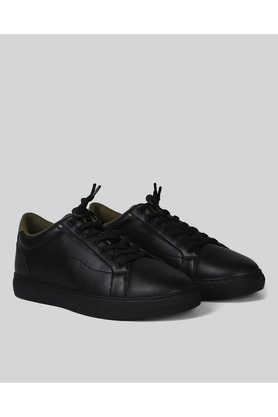 polyurethane lace up men's sneakers - black