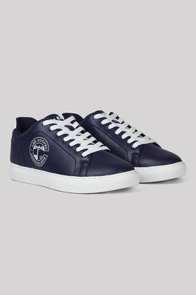 polyurethane lace up men's sneakers - navy