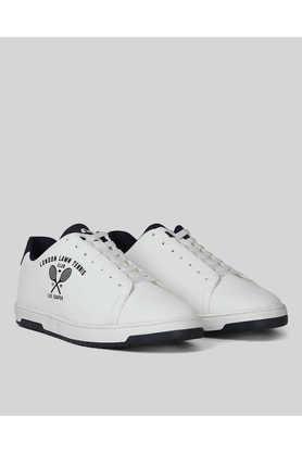 polyurethane lace up men's sneakers - white