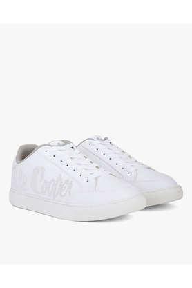 polyurethane lace up men's sneakers - white
