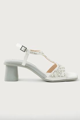 polyurethane slipon women's ethnic block heel mules - white