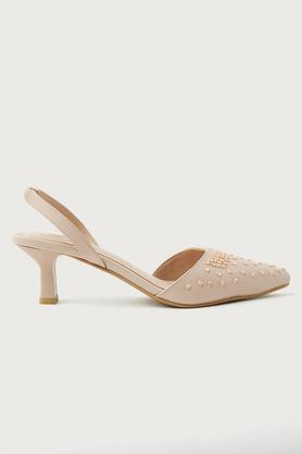 polyurethane slipon women's ethnic point heels - dusty rose