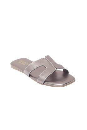 polyurethane slipon womens casual sandals - gunmetal