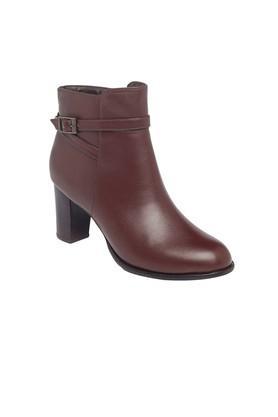 polyurethane zipper womens casual boots - brown