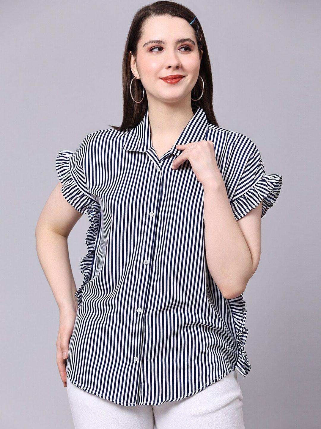 pomegal contemporary boxy opaque striped ruffles casual shirt