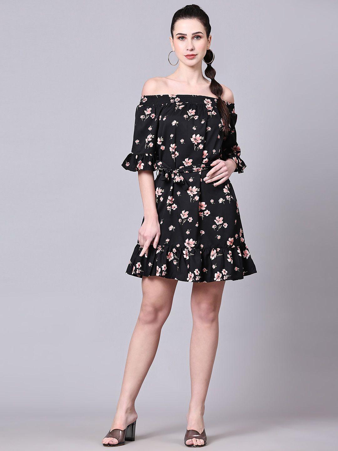 pomegal floral printed off-shoulder a-line dress