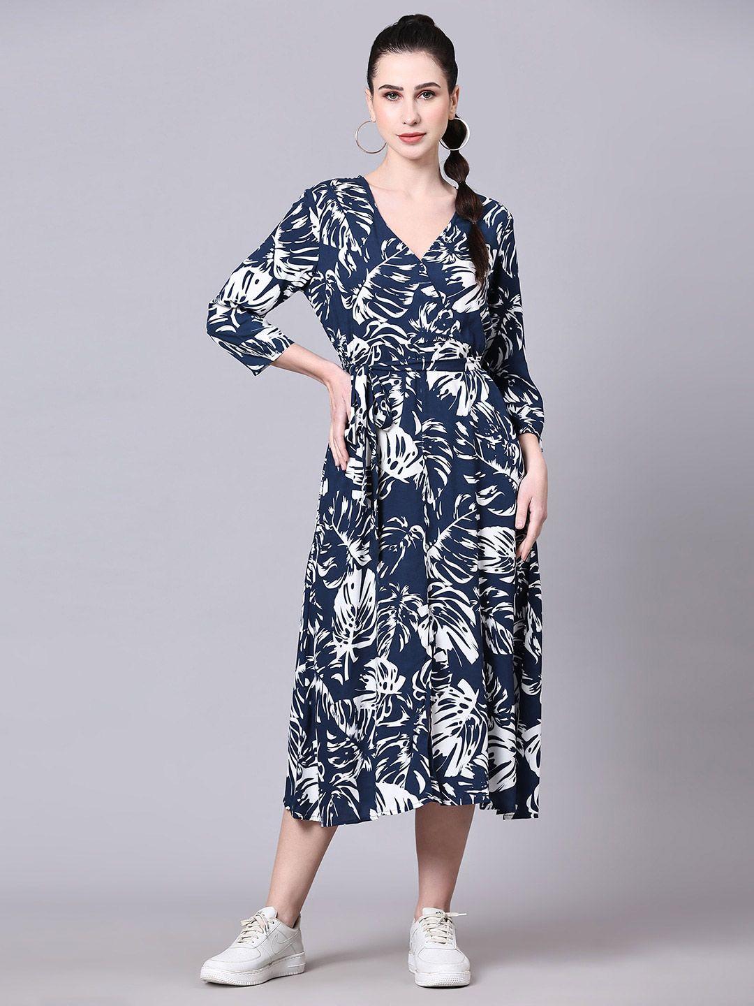 pomegal tropical printed v-neck wrap midi dress