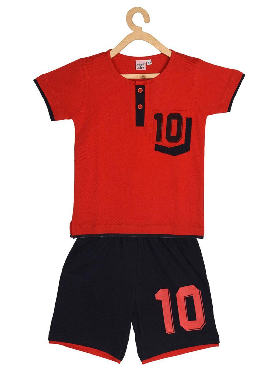 pomy & jinny boys printed pure cotton t-shirt with shorts