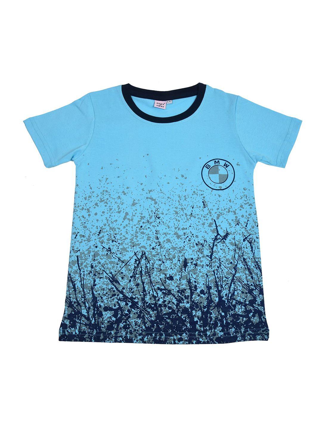 pomy & jinny boys turquoise blue printed slim fit t-shirt