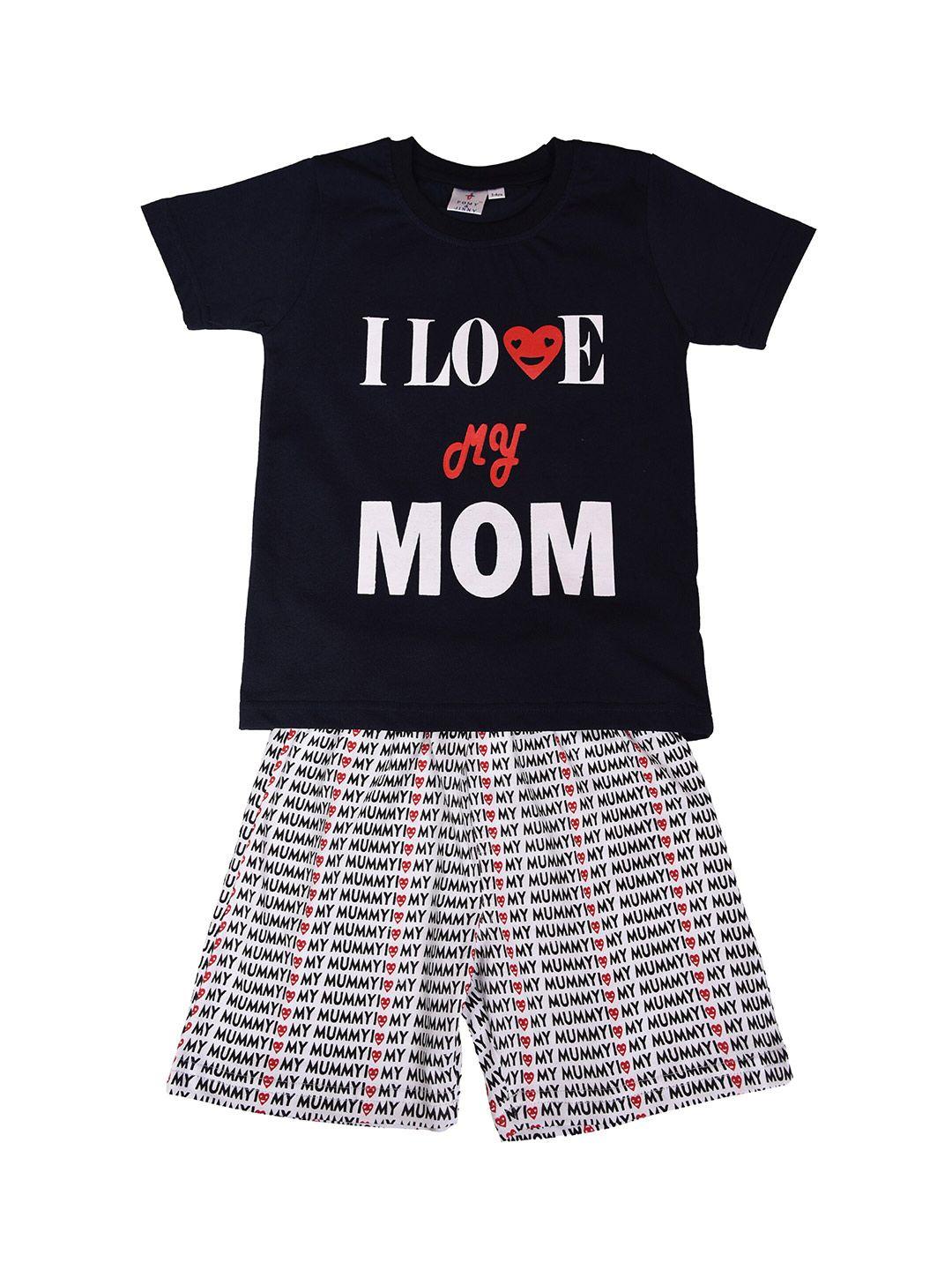 pomy & jinny boys typography printed pure cotton t-shirt with shorts