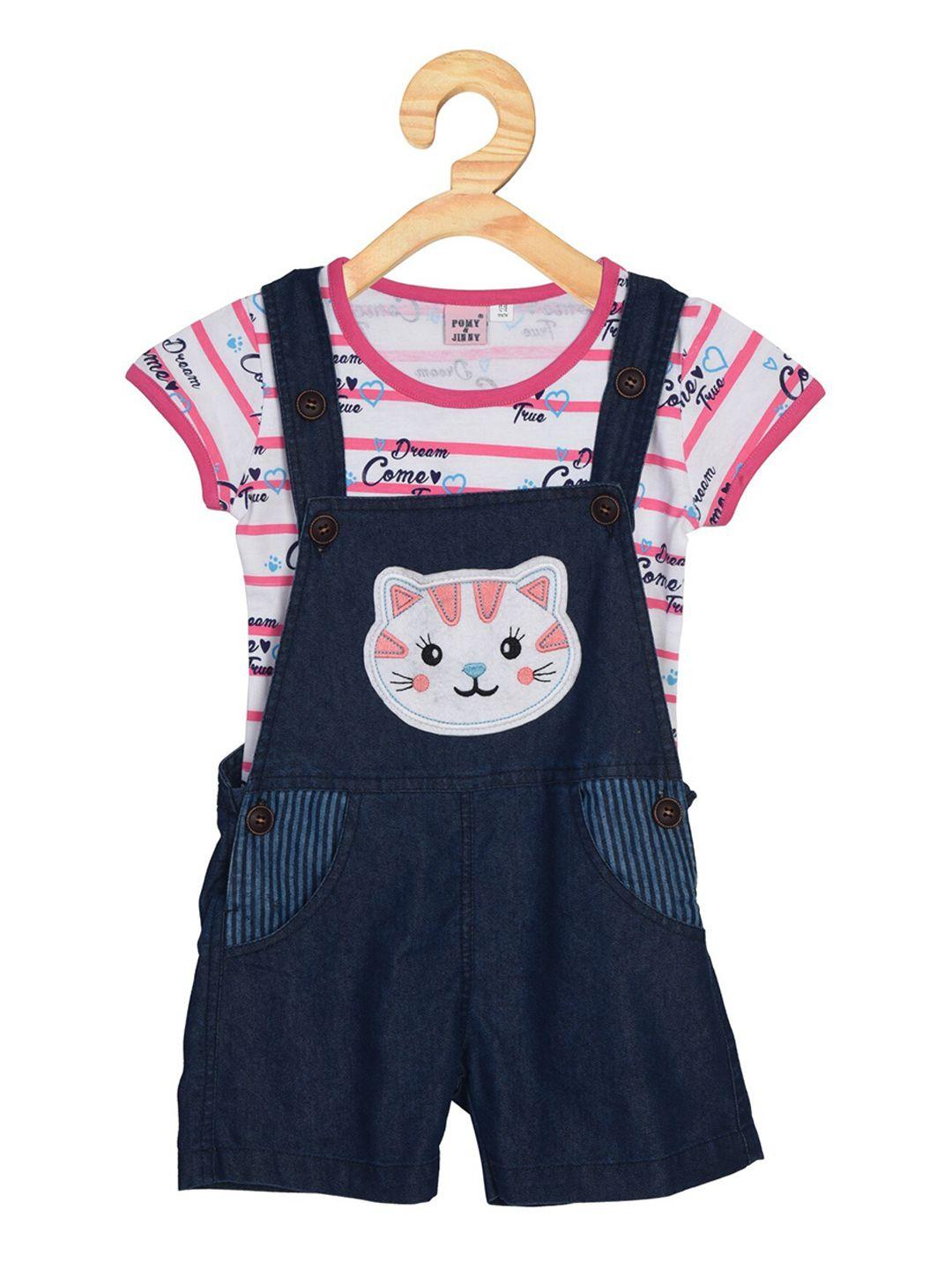 pomy & jinny kids blue solid cotton dungarees