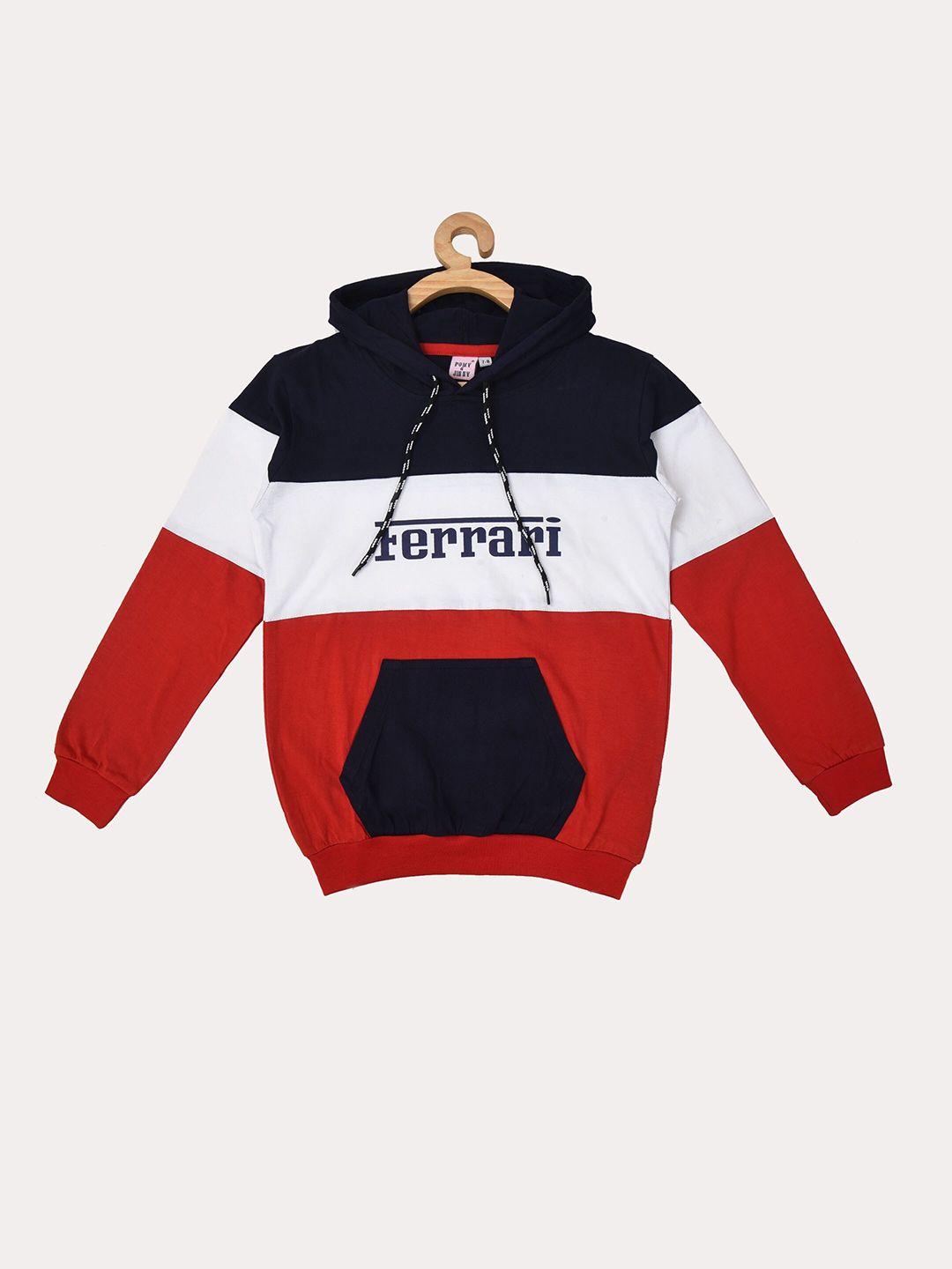 pomy & jinny boys navy blue colourblocked hooded cotton sweatshirt