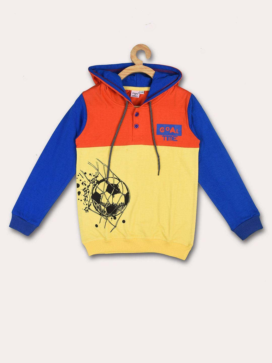 pomy & jinny boys yellow & blue colourblocked hooded sweatshirt