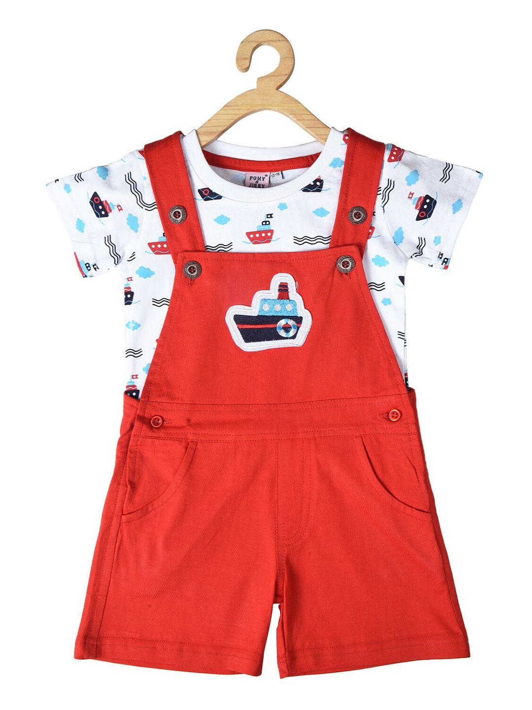 pomy & jinny infants embroidery detailed cotton dungaree with t-shirt