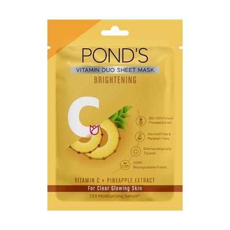 pond's vitamin c brightening clear glowing skin, 100% natural pineapple sheet mask, 25 ml