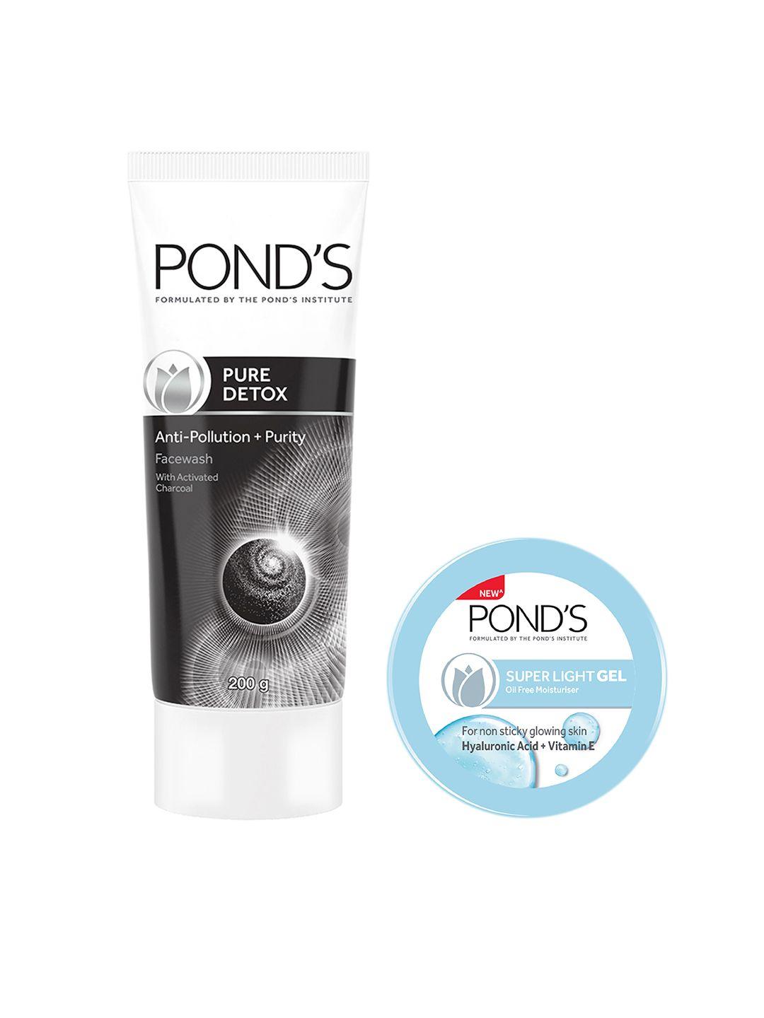 ponds set of anti pollution charcoal face wash & super light gel oil free moisturiser