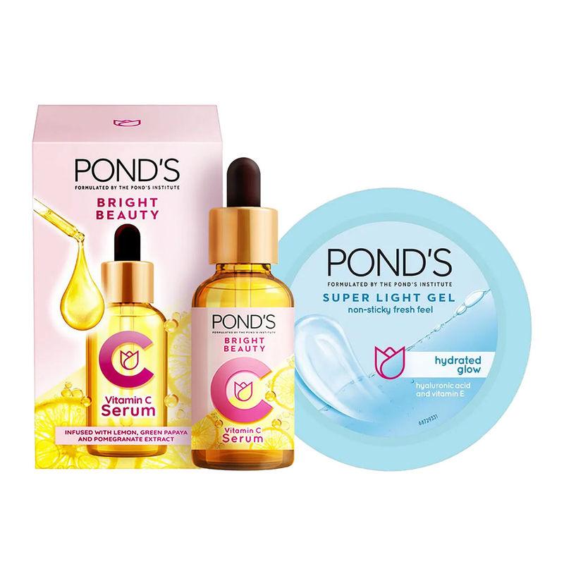 ponds bright beauty vitamin c face serum & super light gel oil free moisturiser combo