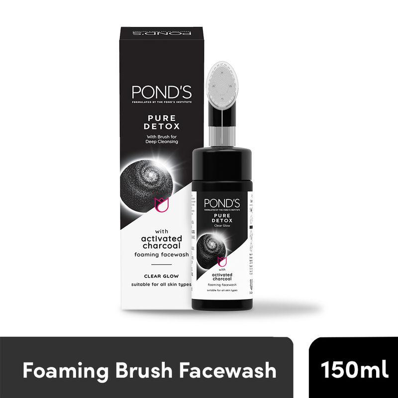 ponds pure detox foaming brush facewash for clear glow