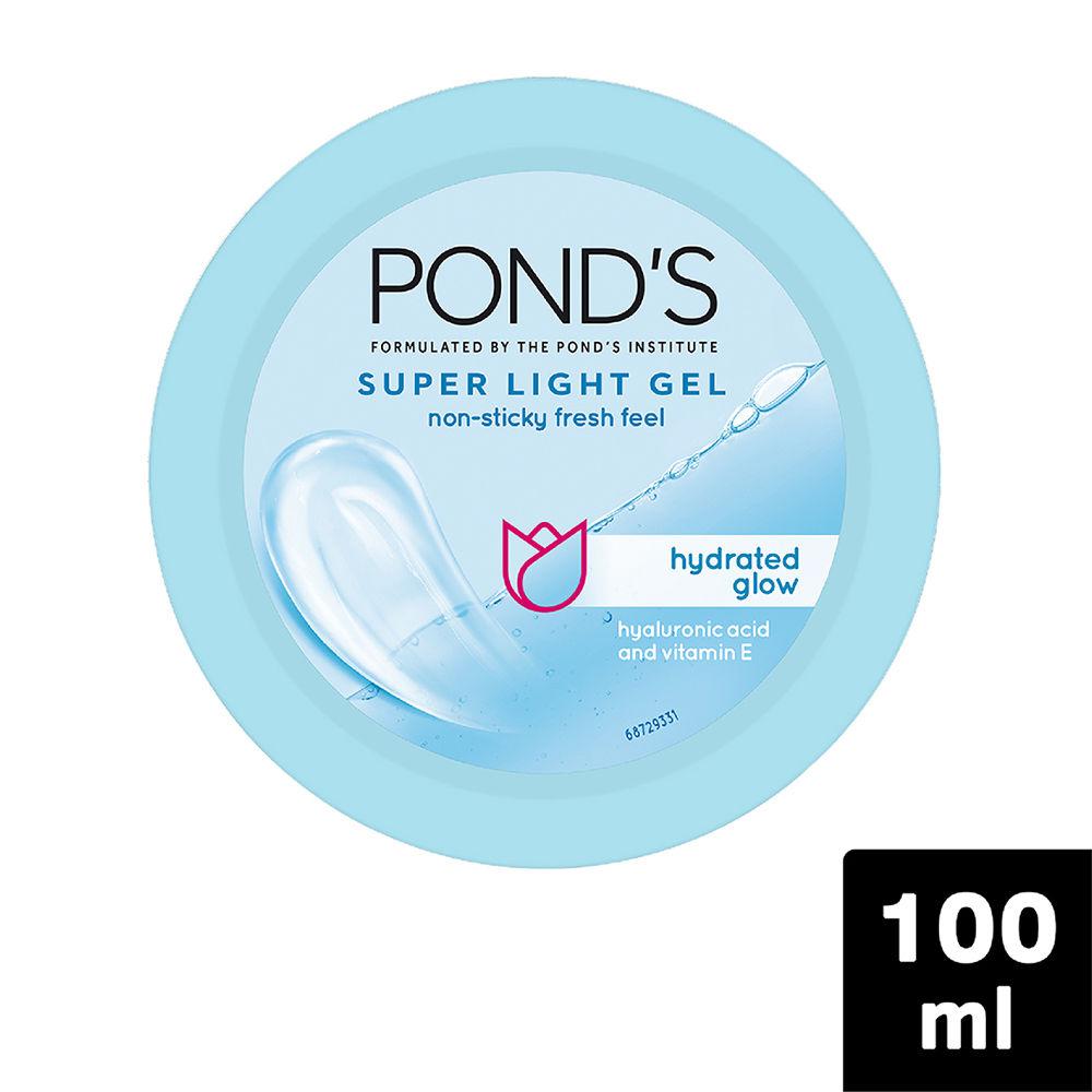 ponds super light gel non - sticky fresh feel moisturiser with hyaluronic acid + vitamin e
