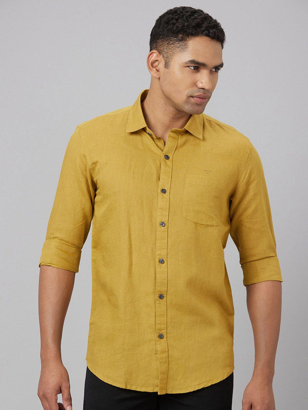 pontiac spread collar regular fit cotton linen casual shirt