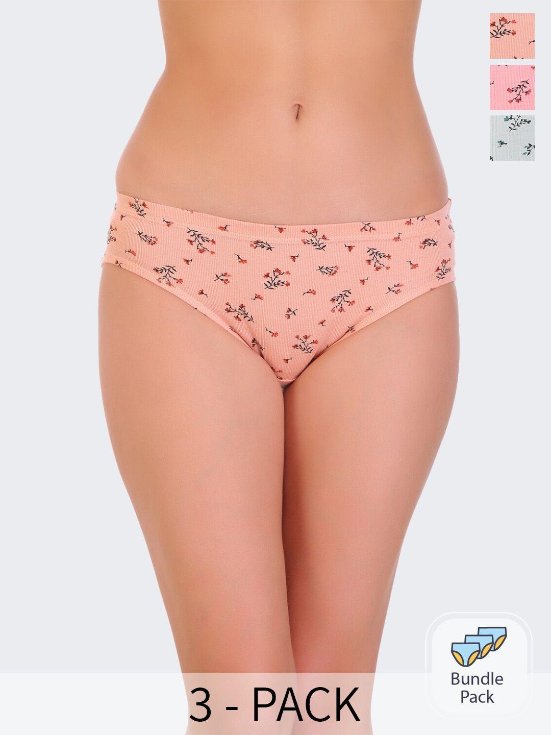 pooja ragenee pack of 3 mid-rise floral printed hipster briefs