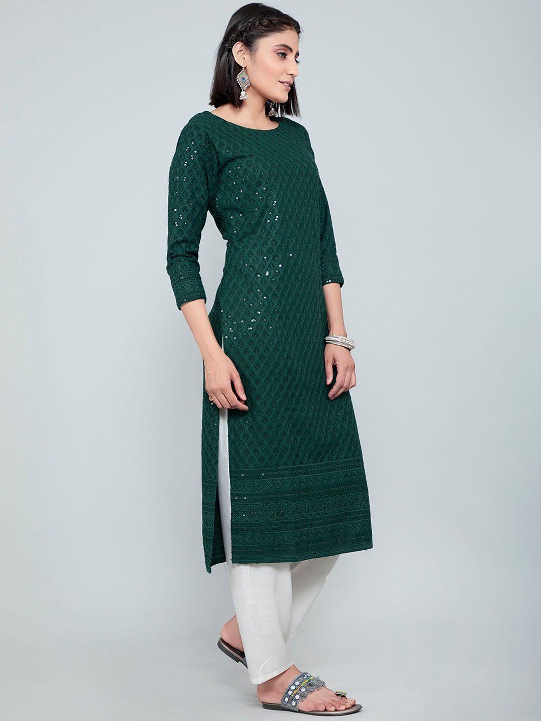 poonam designer women green sequin all over geometric printed kurta