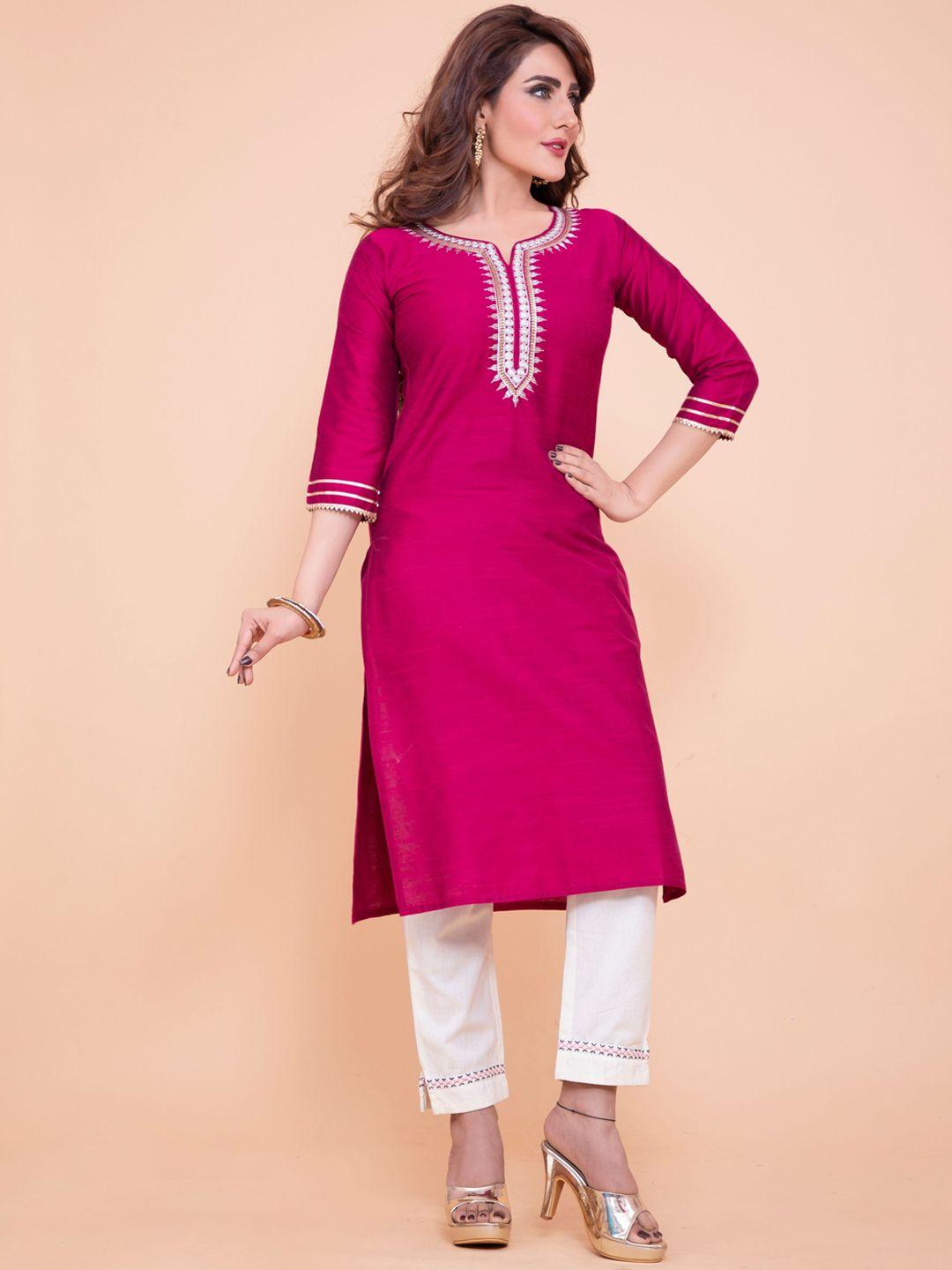 poonam designer women magenta ethnic motifs yoke design kurta