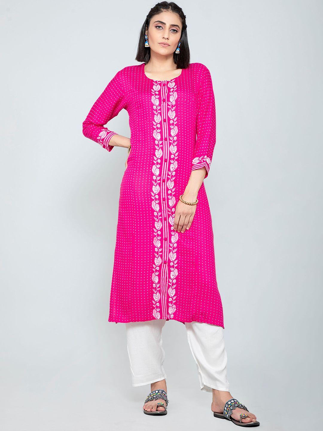 poonam designer women pink ethnic motifs printed kurta