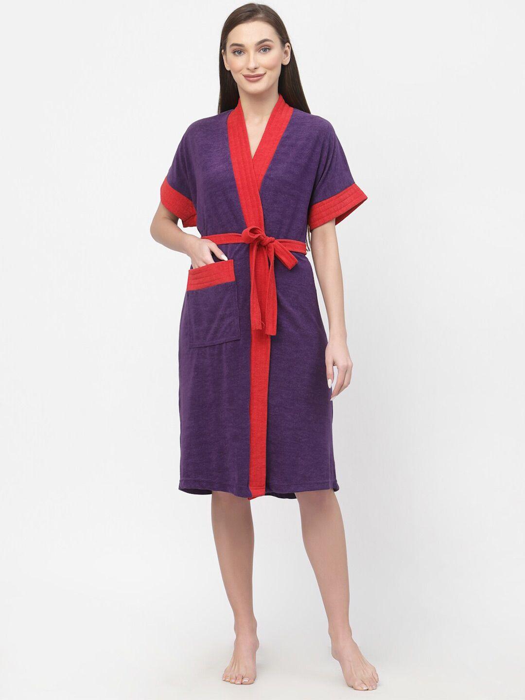 poorak purple & red colourblocked bath robe