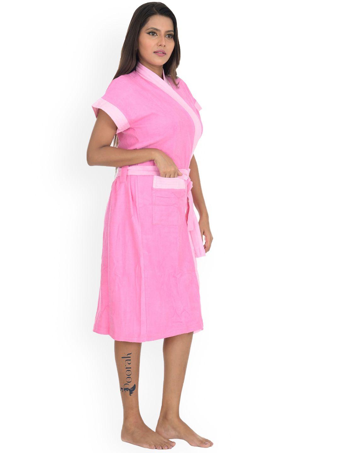poorak women pink  solid bath robe