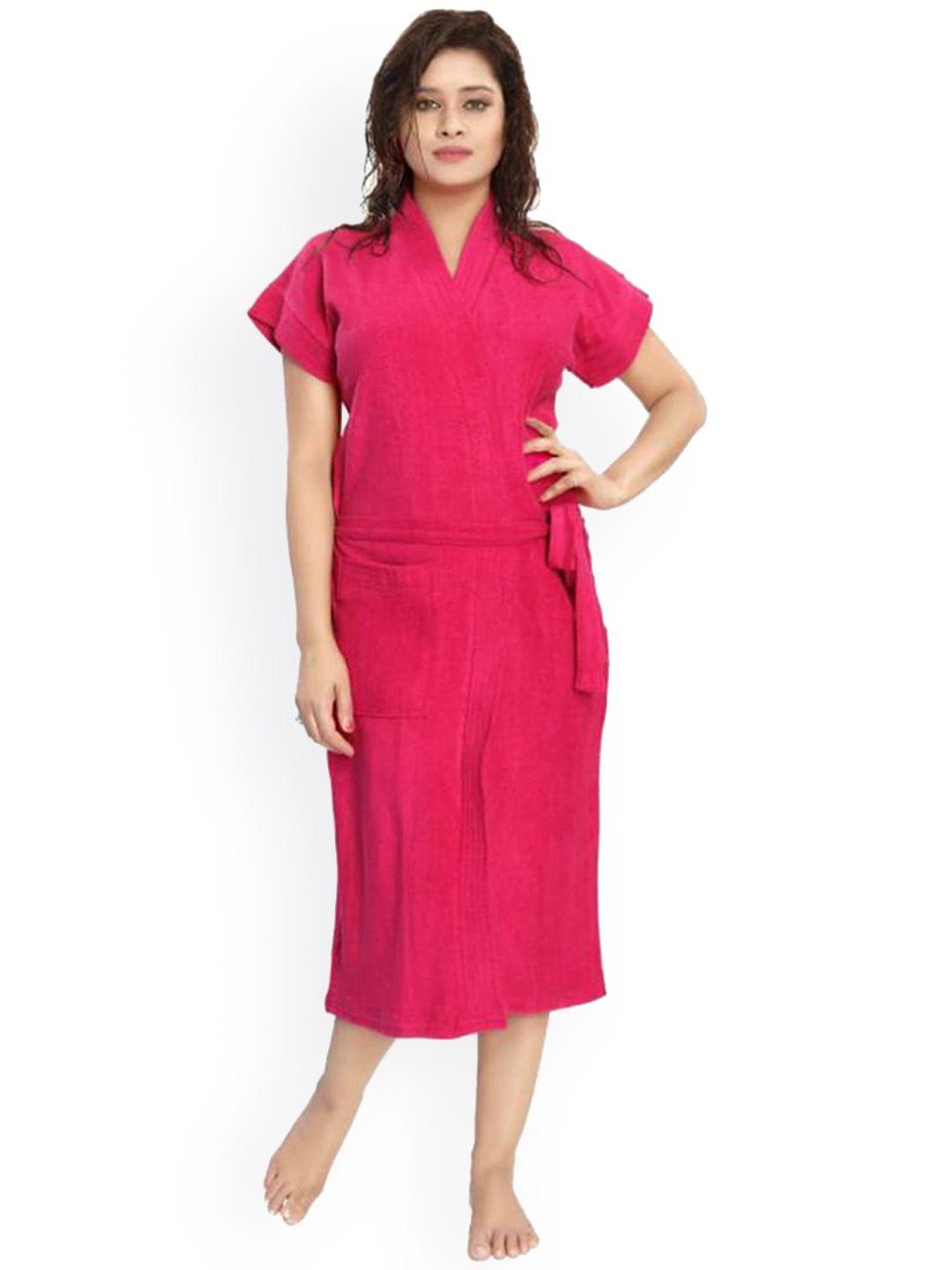 poorak women pink solid terry cotton bath robe
