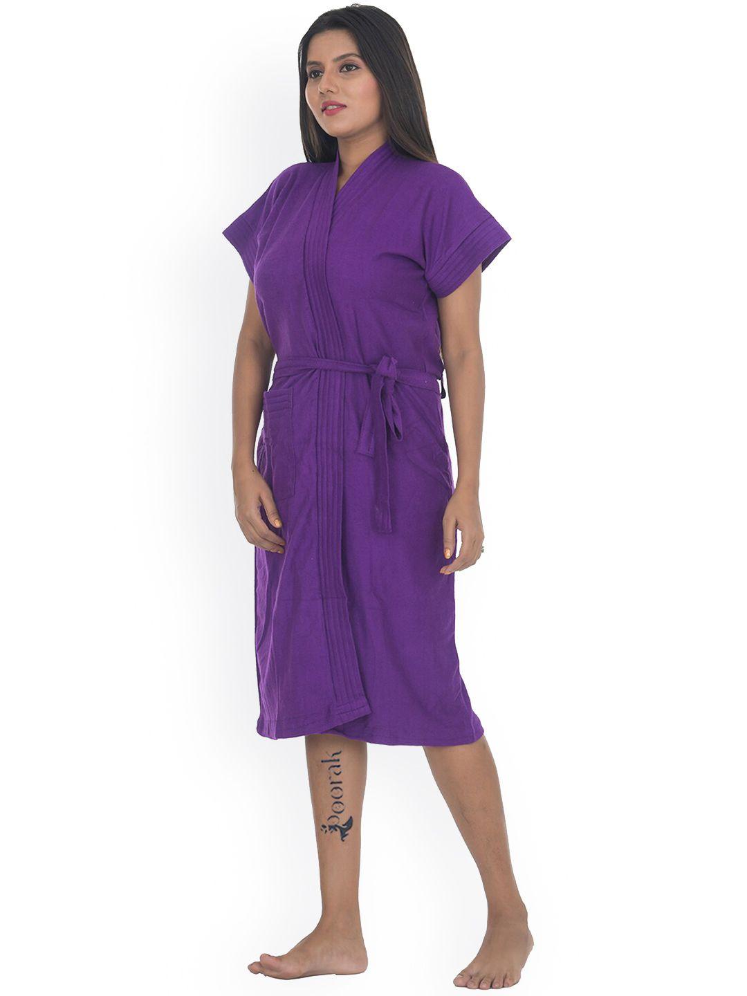 poorak women purple solid cotton bath robe