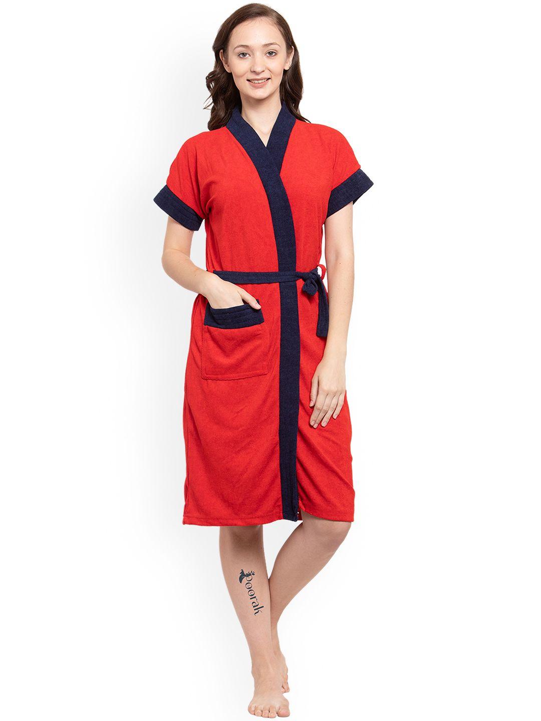 poorak women red & black  solid bath robe