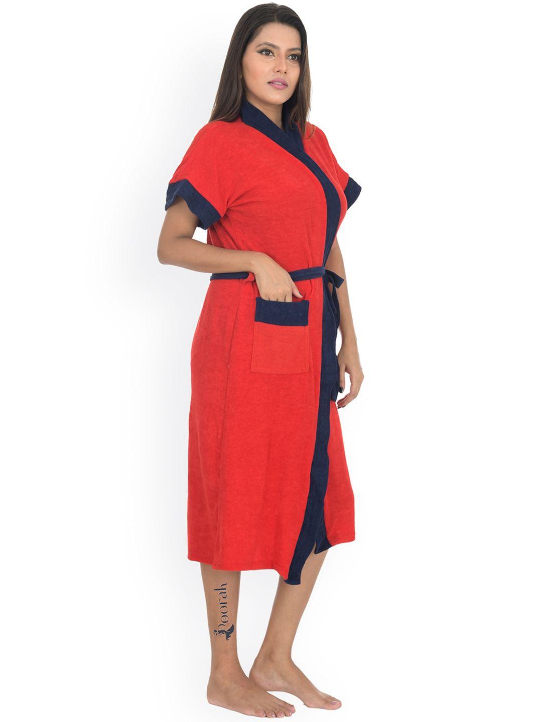 poorak women red & black solid bath robe