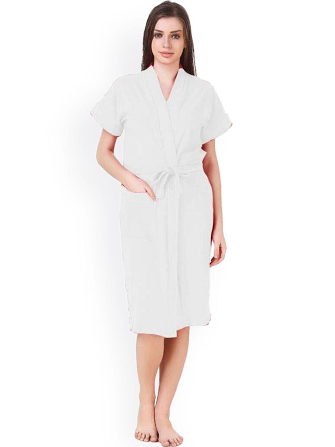 poorak women white solid bath robe