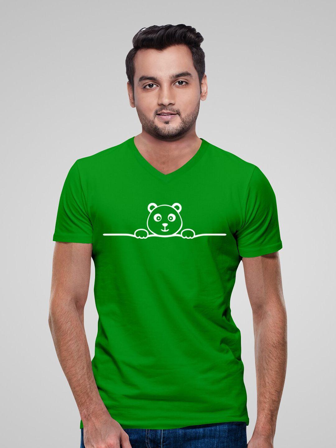 pootlu men green printed v-neck pure cotton t-shirt