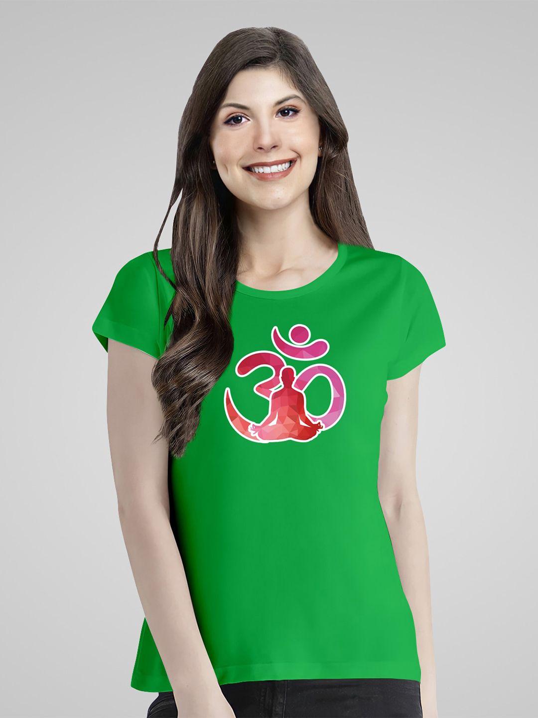 pootlu women green & red printed t-shirt