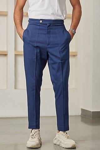 pop blue cotton linen trousers