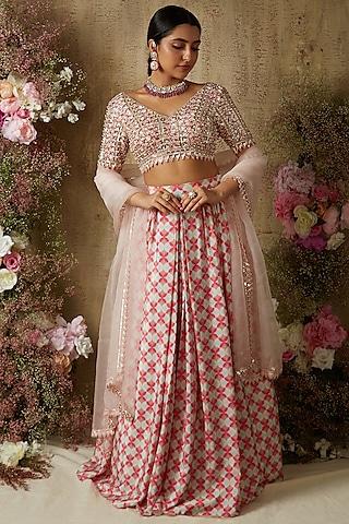 pop pink printed pleated lehenga set