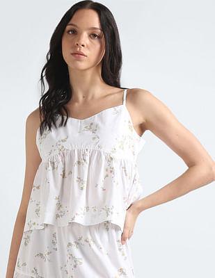 poplin back tie floral top