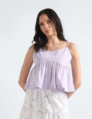 poplin back tie solid top