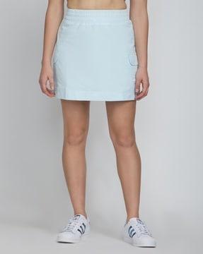 poplin straight skirt with flap pockets