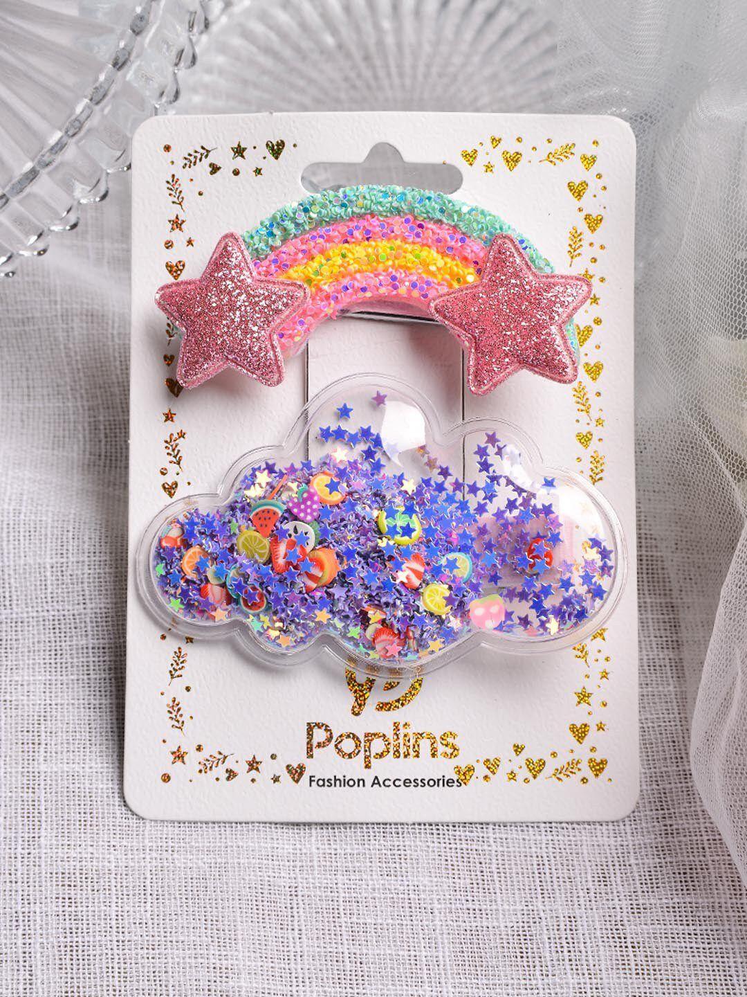 poplins girls transparent & pink set of 2 beaded alligator hair clip