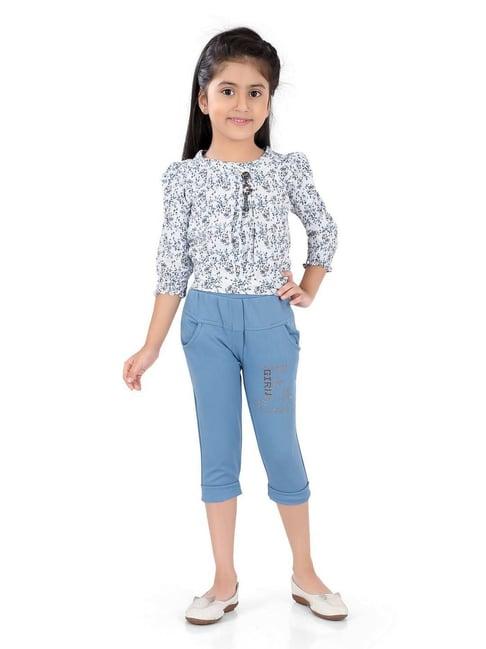 poplins-kids-white-&-blue-cotton-floral-print-top-set