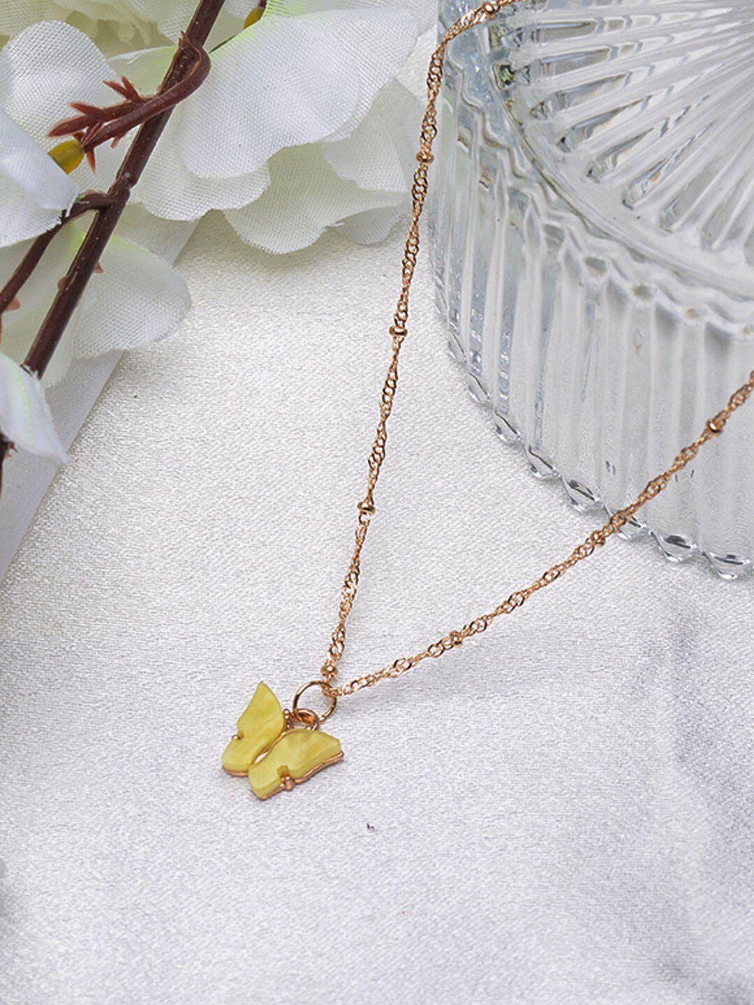 poplins yellow & gold-toned butterfly pendant chain