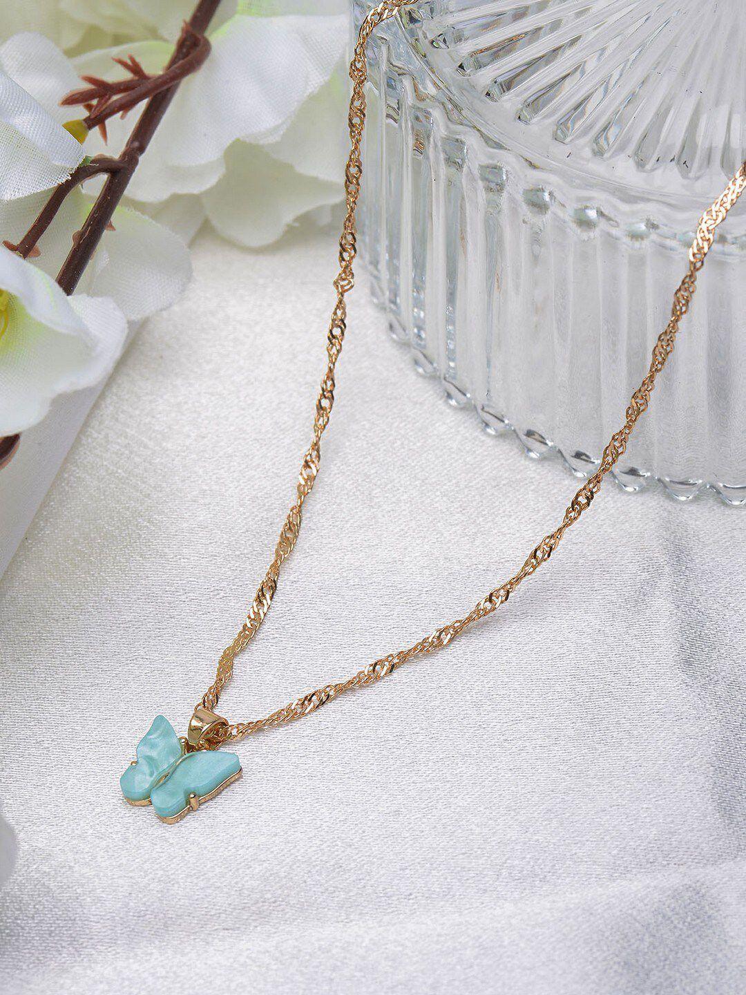 poplins gold-plated blue butterfly pendant necklace