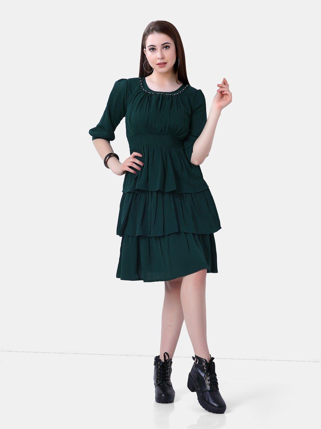 poplins green layered georgette dress