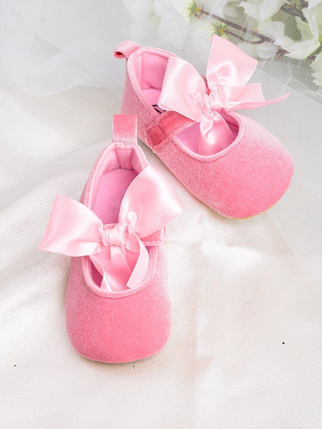 poplins infants pink bow cotton booties