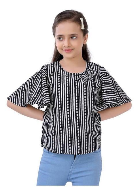 poplins kids black & white cotton printed top