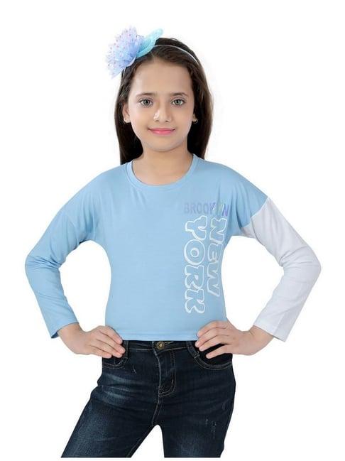 poplins kids blue & white cotton printed full sleeves top